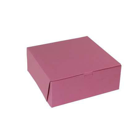BOXIT Boxit 10"x10"x4" Strawberry Pink 1 Piece Bakery Cornerlock Box, PK100 10104B-195